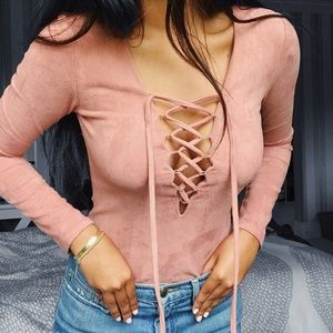 Suede Lace Up Bodysuit